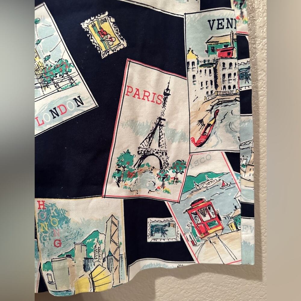 Talbots Postcard Travel Landmarks Print Skirt Navy Blue A-line Pencil Skirt 10p - Picture 4 of 9